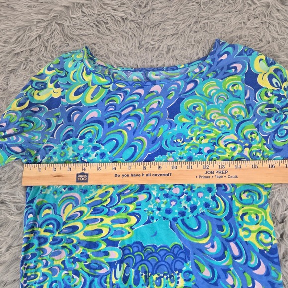 Lilly Pulitzer Dress Womens Medium Blue Green Peacock Pima Cotton Long Sleeve - Picture 3 of 5